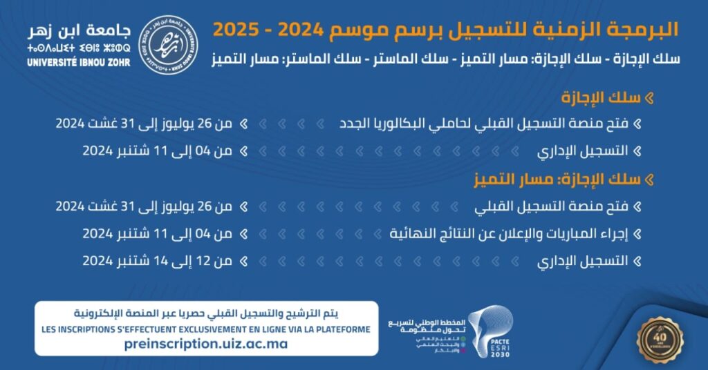 preinscription.uiz.ac.ma التسجيل بجامعة ابن زهر اكادير 2024/2025